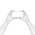Polygon Mesh or Wireframe Hands Holding Smartphone
