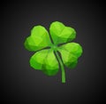 Polygon symbol of good luck four-leaf clover green on black Royalty Free Stock Photo