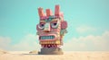 Blocky Wooden Tiki Statue In Digital Constructivism Style Royalty Free Stock Photo