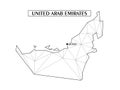 Polygonal abstract map of Unated Arab Emirates with connected triangular shapes formed from lines. Capital of city - Abu