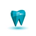 Polygonal abstract tooth. Blue low poly tooth illustration.