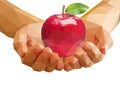 Polygonal apple lying in hands Royalty Free Stock Photo