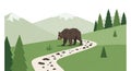 A polygonal bear roams a hilly Royalty Free Stock Photo