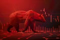 Red bear market in the stock market with graph of a downward trend in the stock market. Royalty Free Stock Photo