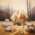 Polygonal Boulder Mountain Rock Art Piece Digital Painting