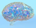 Polygonal brain shape with glowing lines and dots. Royalty Free Stock Photo