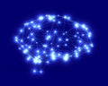 Polygonal brain shape with glowing lines and dots.