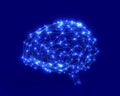 Polygonal brain shape with glowing lines and dots. Royalty Free Stock Photo