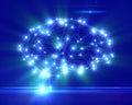 Polygonal brain shape with glowing lines and dots. Royalty Free Stock Photo