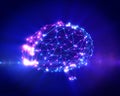 Polygonal brain shape with glowing lines and dots. Royalty Free Stock Photo