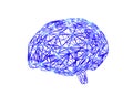Polygonal brain shape with glowing lines and dots. Royalty Free Stock Photo
