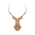 Polygonal brown deer with horns on a white background.