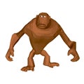 Polygonal brown monkey stands on its paws. Cartoon monkey with big paws. 3D. Vector illustration