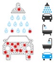 Polygonal Carcass Car Shower Icon with Coronavirus Centers