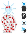 Polygonal Carcass Genius Bulb Icon with Coronavirus Nodes