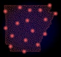 Polygonal Carcass Mesh Map of Arkansas State with Red Light Spots Royalty Free Stock Photo