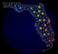 Polygonal Carcass Mesh Map of Florida State with Colorful Light Spots