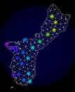 Polygonal Carcass Mesh Map of Guam Island with Colorful Light Spots