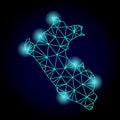 Polygonal Carcass Mesh Map of Peru with Light Spots Royalty Free Stock Photo
