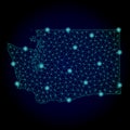 Polygonal Carcass Mesh Map of Washington State with Light Spots Royalty Free Stock Photo