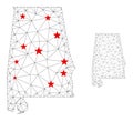 Polygonal Carcass Mesh Vector Alabama State Map with Stars