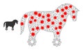 Polygonal Carcass Wheeled Horse Pictogram with Virus Centers