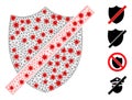Polygonal Carcass Wrong Shield Pictogram with Coronavirus Items