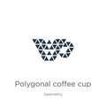 Polygonal coffee cup icon. Thin linear polygonal coffee cup outline icon isolated on white background from geometry collection.