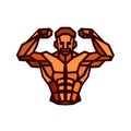 Polygonal colored vector bodybuilder logo