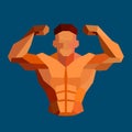 Polygonal colored vector bodybuilder logo