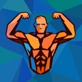 Polygonal colored vector bodybuilder logo
