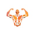 Polygonal colored vector bodybuilder torso logo.