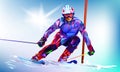 The polygonal colorful figure of Ski Jumping with on a white and blue background. Royalty Free Stock Photo