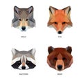 Polygonal colour animals set isolated on white.