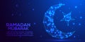 Polygonal Crescent Moon Vector Ramadan Kareem Mubarak Eid Theme Abstract Low Poly Wireframe Moon Starry Night Sky Universe Royalty Free Stock Photo