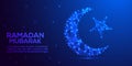 Polygonal Crescent Moon Vector Ramadan Kareem Mubarak Eid Theme Abstract Low Poly Wireframe Moon Starry Night Sky Universe Royalty Free Stock Photo