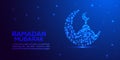 Polygonal Crescent Moon Vector Ramadan Kareem Mubarak Eid Theme Abstract Low Poly Wireframe Moon Starry Night Sky Universe Royalty Free Stock Photo