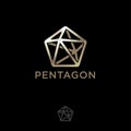 Polygonal crystal icon. Pentahedron logo. Five-pointed gold crystal and letters.