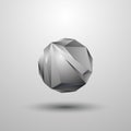 Polygonal 3D abstract sphere. Gray molecule symbol.