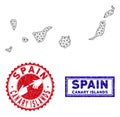 Polygonal 2D Canarian Spain Islands Map and Grunge Stamps