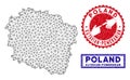 Polygonal 2D Kuyavian-Pomeranian Voivodeship Map and Grunge Stamps