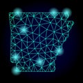 Polygonal 2D Mesh Map of Arkansas State with Light Spots Royalty Free Stock Photo