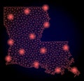 Polygonal 2D Mesh Map of Louisiana State with Red Light Spots