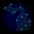 Polygonal 2D Mesh Map of Michigan State with Light Spots Royalty Free Stock Photo