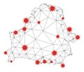 Polygonal 2D Mesh Vector Belarus Map with Coronavirus Royalty Free Stock Photo