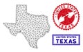 Polygonal 2D Texas Map and Grunge Stamps