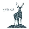 Polygonal Deer Print with lettering. Scandinavian style poster.