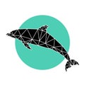 polygonal dolphin on blue circle, polygon geometric sea animal