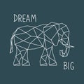 Polygonal Elephant Print with lettering. Scandinavian style poster.