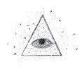 Polygonal eye in the pyramid of a one-dollar bill. Dollar USA, pyramid, Eye of Providence.  Black and white illustration. Low poly Royalty Free Stock Photo